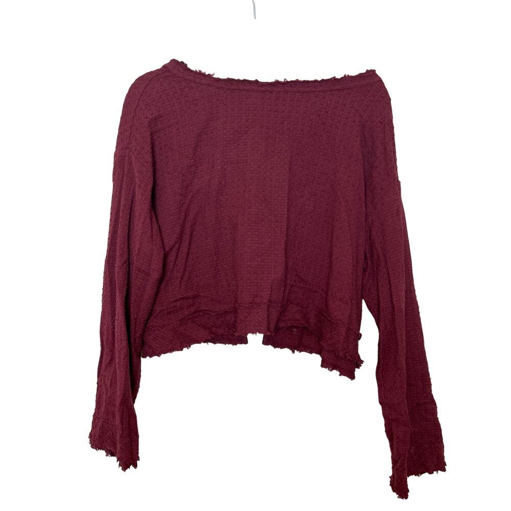 Free People Womens XS Burgundy Boho Long Sleeve Open Back Button Crop Top